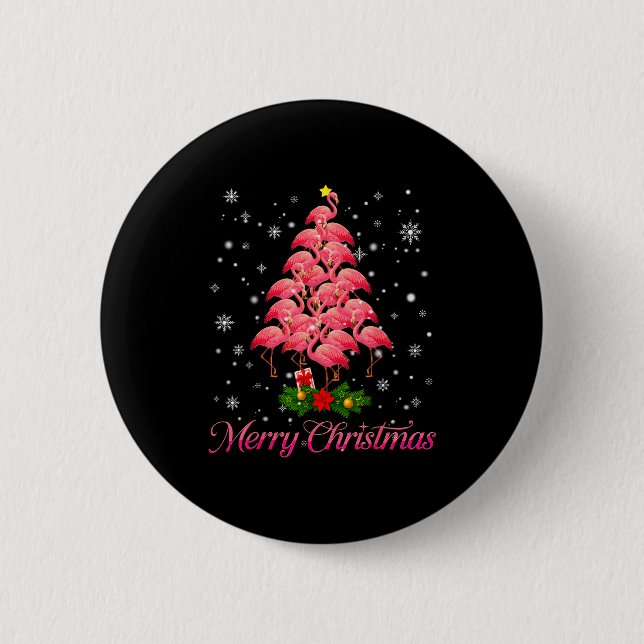 Merry Christmas Flamingo Snowflake Tree Xmas Men W 2 Inch Round Button (Front)