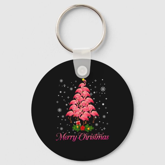 Merry Christmas Flamingo Snowflake Tree Xmas Men W Keychain (Front)