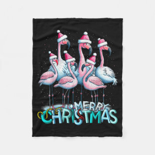Merry Christmas Flamingo Squad Trocal Style Fleece Blanket