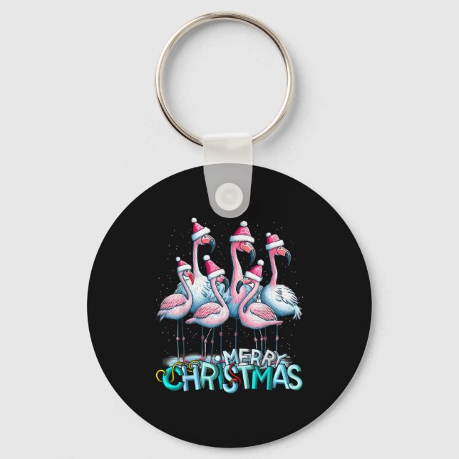 Merry Christmas Flamingo Squad Trocal Style  Keychain (Front)