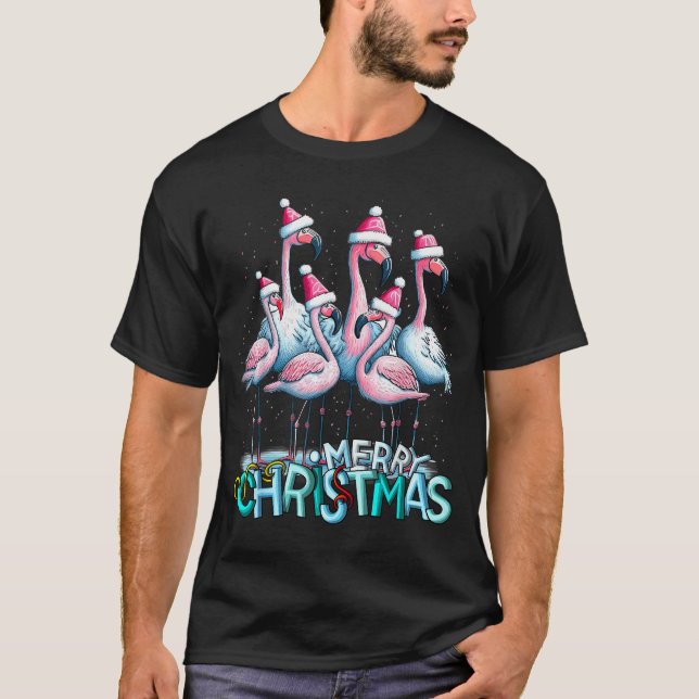 Merry Christmas Flamingo Squad Trocal Style  T-Shirt (Front)