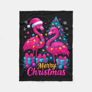 Merry Christmas Flamingo Xmas Fleece Blanket