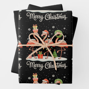 Merry Christmas Flamingo Xmas Lights Santa Hat Wrapping Paper Sheet