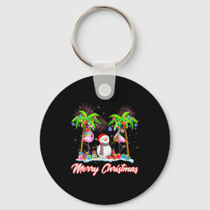 Merry Christmas Flamingo Xmas Palm Tree Light Troc Keychain