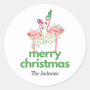 Merry Christmas Flamingos Classic Round Stickers