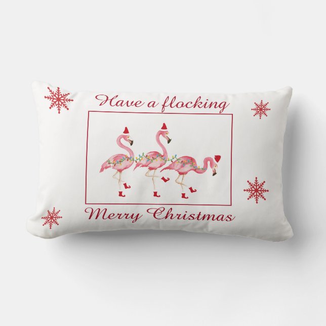 Merry Christmas flamingos Reversible throw pillow (Front)