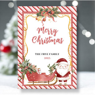 Merry Christmas Flat Holiday Card Santa Sleigh Fun