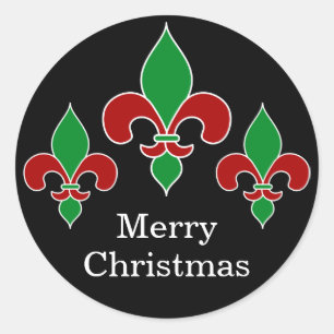 Merry Christmas Fleur de Lis Black Stickers