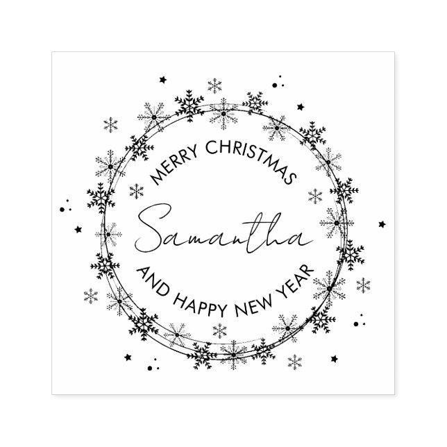 Merry Christmas Flocons Snow Buds Rubber Stamp (Imprint)