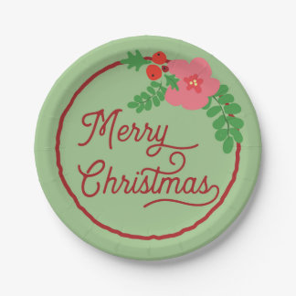 Merry Christmas Flora Paper Plates