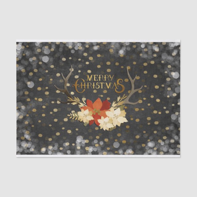 Merry Christmas Floral Antlers Confetti Tissue Paper (Front)