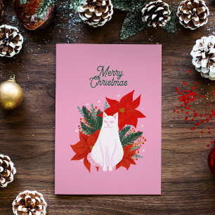 Merry Christmas Floral Cat Postcard
