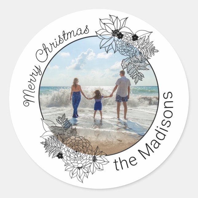 Merry Christmas Floral Circle Frame Envelope Seal (Front)