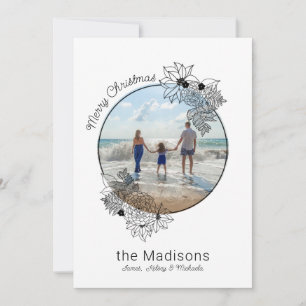 Merry Christmas Floral Circle Frame Holiday Card