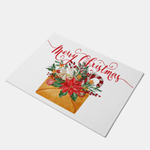 Merry Christmas floral envelope Doormat