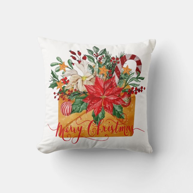 Merry Christmas floral envelope Throw Pillow (Front)