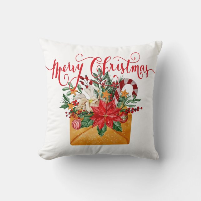 Merry Christmas floral envelope  Throw Pillow (Front)
