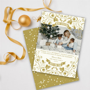 Merry Christmas Floral Flourish Photo Holiday Card