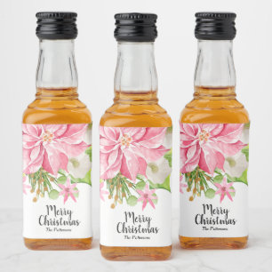 Merry Christmas Floral Poinsettia Holiday Mini Liquor Bottle Label