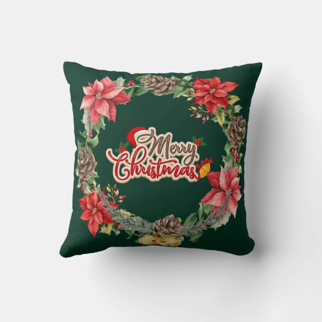 Merry Christmas Floral Throw Pillow (Back)