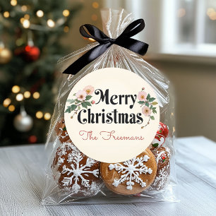 Merry Christmas Floral Vintage Classic Round Sticker