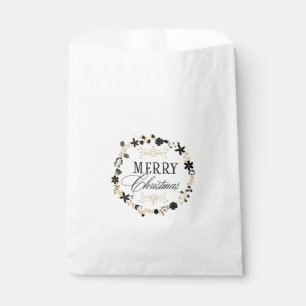 Merry Christmas Floral Wreath Gold Holiday Favour Bag