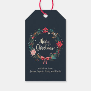 Merry Christmas Floral Wreath Personalized Gift Tags