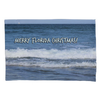 Merry Christmas Florida Style Over Deep Blue Ocean Pillowcase