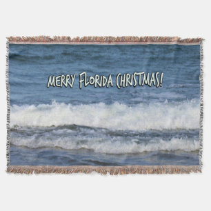 Merry Christmas Florida Style Over Deep Blue Ocean Throw Blanket