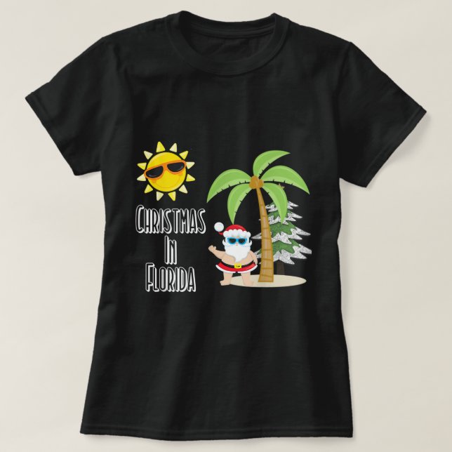 Merry Christmas Florida Style Santa Summer Beach T-Shirt (Design Front)