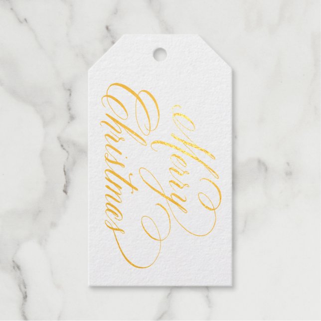 Merry Christmas Flourish Gold Gift Tags (Front)