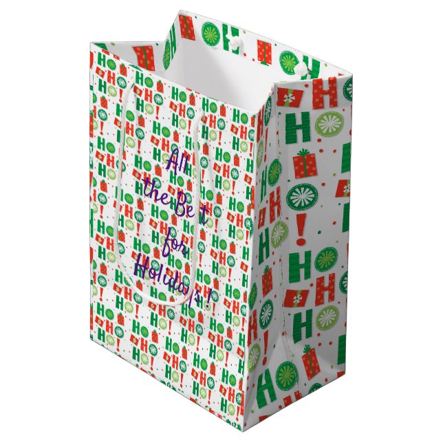 Merry Christmas Flower Medium Gift Bag (Front Angled)