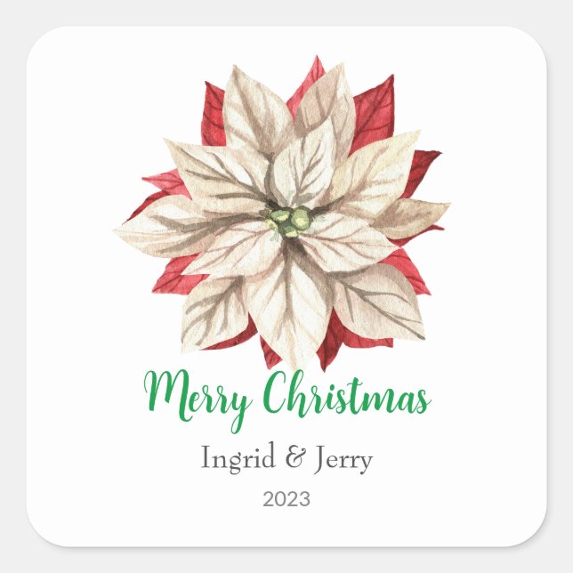 Merry Christmas Flower Watercolor Gifts Square Sticker (Front)