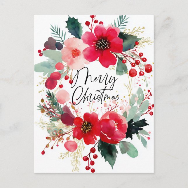 Merry Christmas Flower Wreath Holiday (Front)
