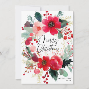 Merry Christmas Flower Wreath Holiday Card