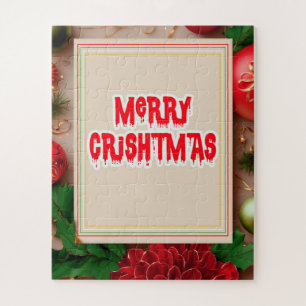 Merry Christmas Flower Wreath Jigsaw Puzzle