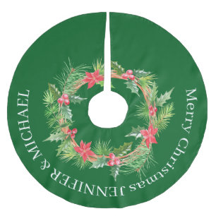 Merry Christmas FLOWER WREath print Brushed Polyester Tree Skirt