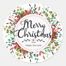 Merry Christmas Flower Wreath Sticker