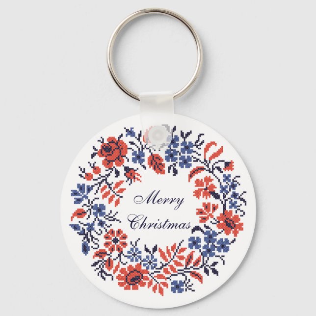 Merry Christmas Flowers cycle Keychain (Front)