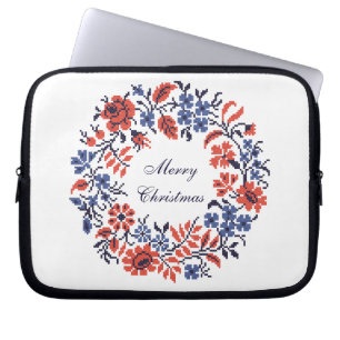 Merry Christmas Flowers cycle Laptop Sleeve