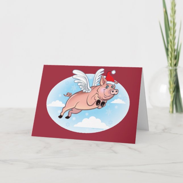Merry Christmas Flying pig Greeting Card (Front)