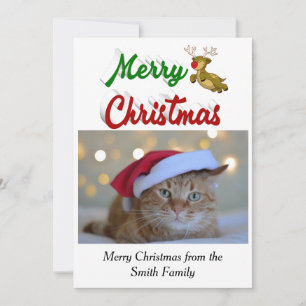 Merry Christmas Flying Reindeer photo script Holiday Card