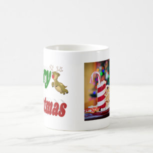Merry Christmas Flying Reindeer photo typography Coffee Mug