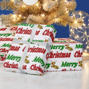 Merry Christmas Flying Reindeer typography Wrapping Paper
