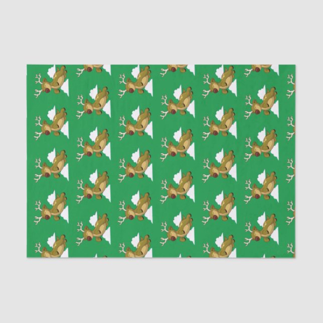 Merry Christmas Flying Rudolph Red-Nosed Reindeer Tissue Paper (Front)