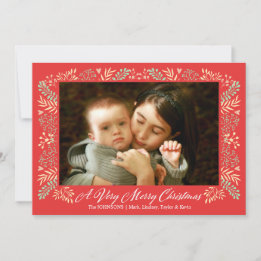 Merry Christmas Foliage Frame Holiday Photo Card