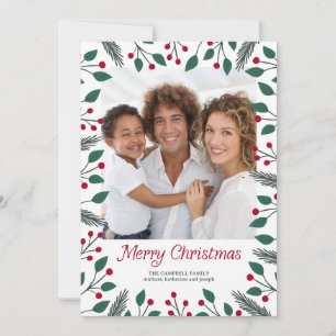 Merry Christmas Foliage Photo Holiday Card