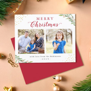 Merry Christmas Foliage Two Photo Card
