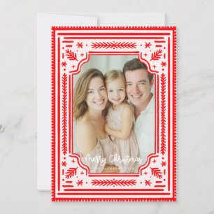 Merry Christmas Folk Red Skandinavian Design Holiday Card
