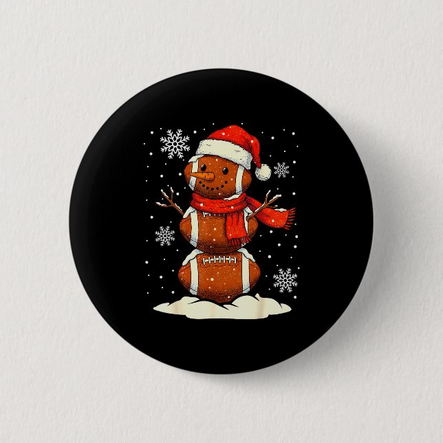 Merry Christmas Football Snowman Holiday Srts Xmas 2 Inch Round Button (Front)